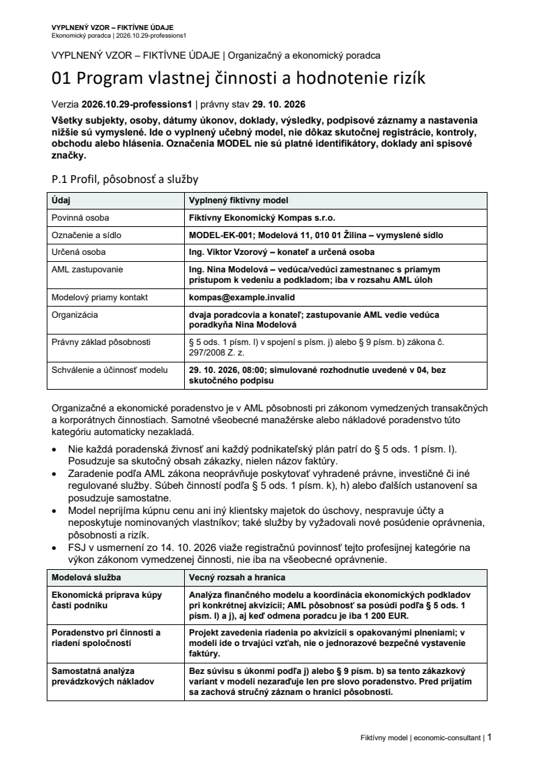Náhľad prvej strany programu AML – Ekonomický poradca