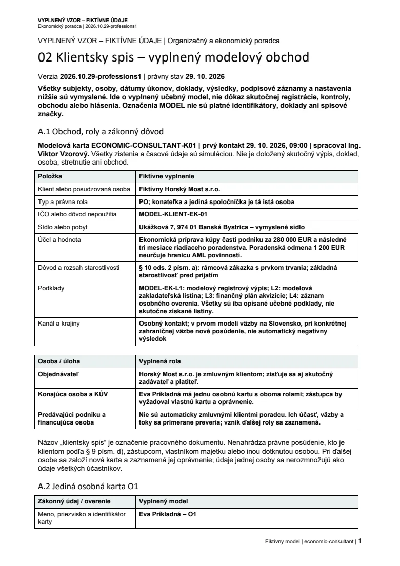 Náhľad prvej strany klientskeho spisu – Ekonomický poradca